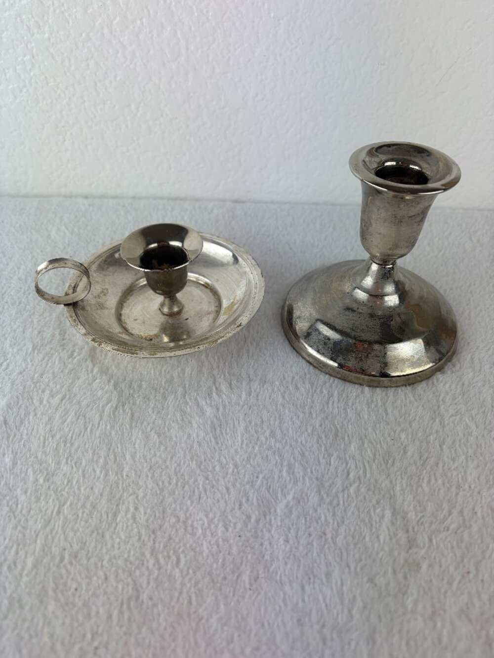 Vintage Set of Two Silver Hand Held Candle Holder & Silver Toper Candle Holder
